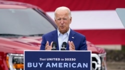 FILE - In this Wednesday, Sept. 9, 2020 file photo, Democratic presidential candidate former Vice President Joe Biden speaks during a campaign event on manufacturing and buying American-made products at UAW Region 1 headquarters in Warren, Mich.