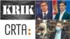Images show Serbian President Aleksandar Vucic, Prime Minister Ana Brnabic, top right, Sandra Bozic and Aleksandar Martinovic, bottom right, from the SNS party. (KRIK, CRTA, Reuters, RFE/RL)