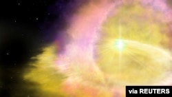 An artist's impression of supernova SN2016aps, provided by Northwestern University April 13, 2020. 