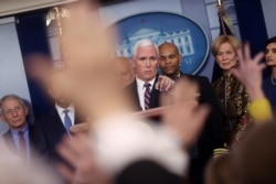 U.S. ‪Vice President Mike Pence‬ takes questions during a news briefing on the administration response to the Coronavirus, at the White House in Washington, March 9, 2020.