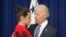 FILE - Vice President Joe Biden consoles Madeleine Smith after she recounted her story of being a rape victim while a student at Harvard University.