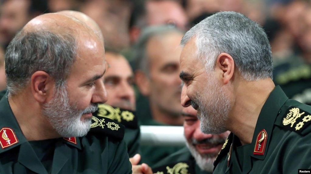 Iran's new Secretary of the Supreme National Security Council Ali Akbar Ahmadian is seen next to the late Iranian Major-General Qasem Soleimani in Tehran, Iran, in this undated picture obtained on May 22, 2023. Office of the Iranian Supreme Leader/WANA via REUTERS