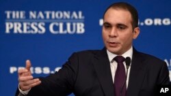 FILE - In this Dec. 4, 2015 file photo FIFA presidential candidate Jordanian Prince Ali Al Hussein speaks at the National Press Club in Washington. Prince Ali is one of the five candidates to succeed Sepp Blatter as FIFA President on Feb. 26, 2016.