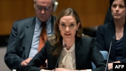 Angelina Jolie, Special Envoy for the U.N. High Commissioner for Refugees, speaks before a U.N. Security Council meeting on sexual violence in conflict, June 24, 2013, at UN headquarters in New York.