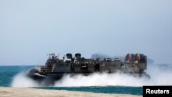 FILE - A Landing Craft Air Cushion (LCAC) vehicle is pictured during the amphibious landing exercises of the U.S.-Philippines war games promoting bilateral ties at a military camp in Zambales province, Philippines, April 11, 2019.