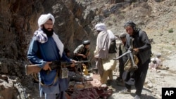 Kombatan Taliban di distrik Shindand, Provinsi Herat, Afghanistan, 27 Mei 2016.