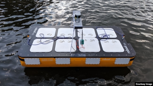 This photograph shows the latest version of MIT's autonomous boat - Roboat II, which is two meters long and is capable of carrying passengers. (Photo: MIT/CSAIL researchers)