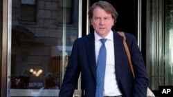 FILE - Donald McGahn, seen in New York, is the White House counsel. McGahn, a key adviser to President Donald Trump, will be leaving his position in the coming weeks, Trump said Wednesday.