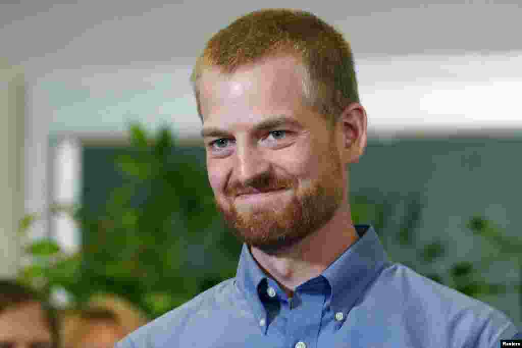 Kevin Brantly, the American doctor who, along with a second American aid worker, contracted Ebola treating victims of the deadly virus in Liberia, has recovered and was discharged from Emory University Hospital, Atlanta, Georgia, Aug. 21, 2014.
