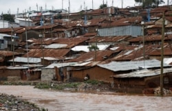 A man watches a stream from his home in Nairobi's Kibera slum, Kenya, Dec. 3, 2019.