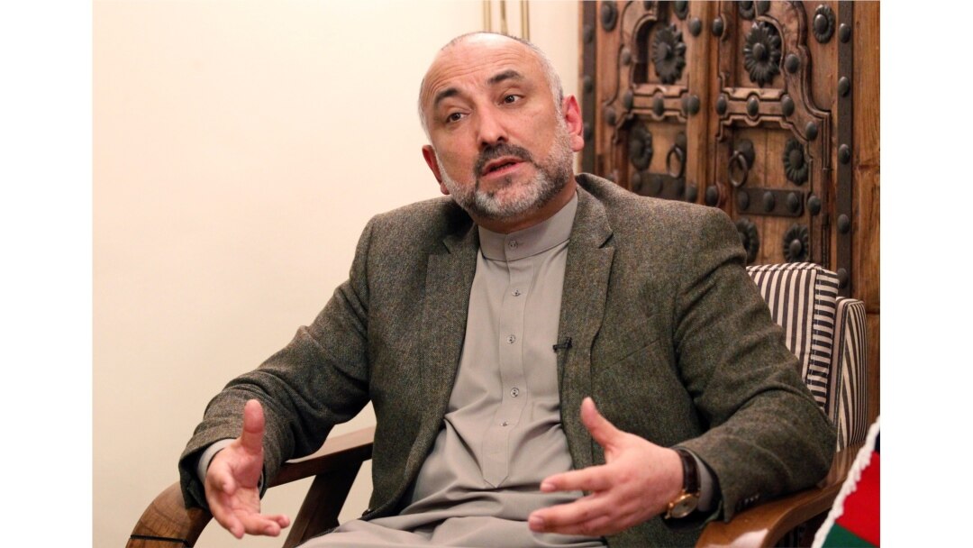 FILE - Haneef Atmar, former Afghan national security adviser and candidate in upcoming presidential elections, speaks during an interview in Kabul, Afghanistan, Feb. 23, 2019.