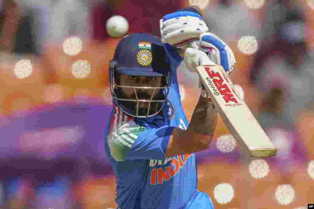 India&#39;s Virat Kohli plays a shot during the third one day international cricket match between India and England in Ahmedabad, India.