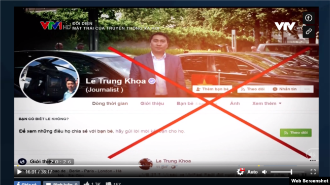 Trang Facebook của nhà báo Lê Trung Khoa. Chụp từ màn hình của VTV.
