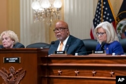 FILE - Chairman Bennie Thompson, D-Miss., center, speaks as the House select committee tasked with investigating the January 6th attack on the Capitol meets on Capitol Hill in Washington, Oct. 19, 2021.