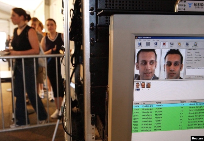 FILE - Facial recognition technology is used to screen people before they visit the Statue of Liberty in New York, US.