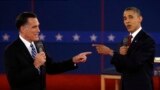 Republican presidential nominee Mitt Romney, left, and President Barack Obama spar during a presidential debate at Hofstra University in Hempstead, New York, Oct. 16, 2012.