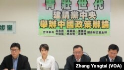 部分民进党立委举行召开中国政策辩论记者会(美国之音张永泰拍摄)