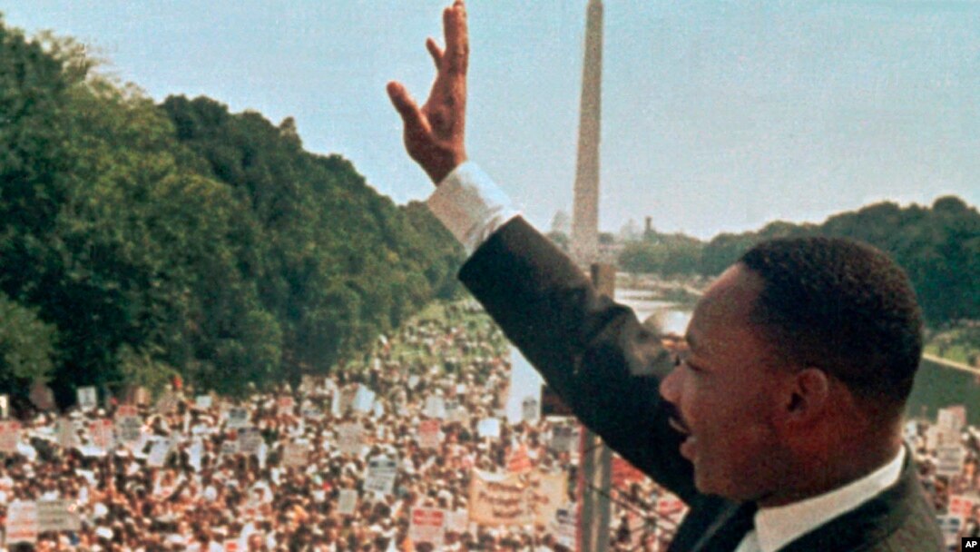 FILE - Dr. Martin Luther King Jr. acknowledged the crowd at the Lincoln Memorial for his "I Have a Dream" speech during the March on Washington, Aug. 28, 1963.