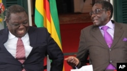 Prime Minister Morgan Tsvangirai and President Robert Mugabe (right)