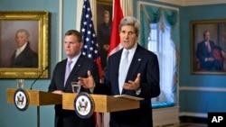 U.S. Secretary of State John Kerry holds a bilateral meeting with Canadian Foreign Minister John Baird, at the State Department in Washington, D.C. February 8, 2013. 