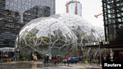 The Amazon Spheres are seen from 6th Avenue at Amazon's Seattle headquarters in Seattle, Washington, Jan. 29, 2018. 