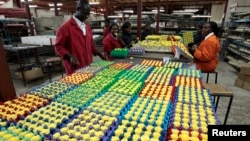 Workers arrange fresh roses at the Vermont Flowers export processing zone (EPZ) factory in Kenya's capital Nairobi, March 10, 2011.