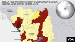 서아프리카의 에볼라 감염 지역.