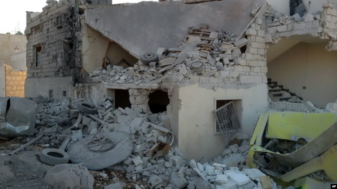 FILE - A medical facility is seen after it was hit by airstrikes in Syria's northern Idlib province, Nov. 25, 2016, in a photo provided by the Shafak Charity Organization. A similar facility was hit Wednesday in Idlib, in the town of Ma’aret Hurmeh. 
