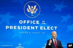 President-elect Joe Biden speaks during an event at The Queen theater in Wilmington, Del., Dec. 8, 2020.