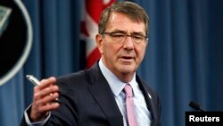 FILE - U.S. Defense Secretary Ash Carter speaks at a news conference at the Pentagon in Washington, March 11, 2015. 