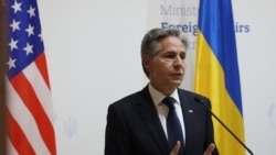 Antony Blinken speaks during a conference with Ukrainian foreign minister and British foreign secretary following their talks in Kyiv on Sep.11, 2024.