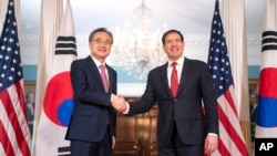 마르코 루비오 미국 국무부 장관과 조현 한국 외교부 장관이 2026년 2월 3일 워싱턴 DC 국무부 청사에서 회담했다.