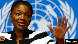 U.N. humanitarian chief Valerie Amos addresses a news conference on the situation in Central African Republic at the United Nations in Geneva, Switzerland, Mar. 7, 2014.