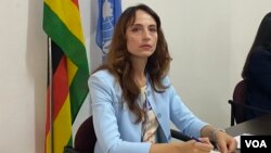Alena Douhan, U.N. special rapporteur, addressing journalists in Harare, Oct. 28, 2021, said the sanctions imposed on Zimbabwe are exacerbating corruption in the country. (Columbus Mavhunga/VOA)
