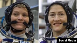 Las astronautas de la NASA Anne McClain, izquierda, y Christina Koch llevarán a cabo la caminata espacial el 29 de marzo.