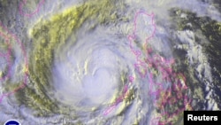 Typhoon Haiyan is pictured in this NOAA satellite image, over the Philippines, Nov. 8, 2013.