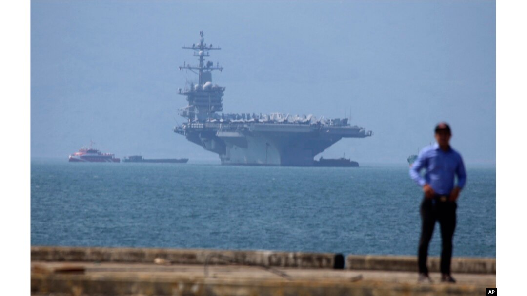 The USS Carl Vinson is anchored at Tien Sa Port in Danang, Vietnam, March 5, 2018.