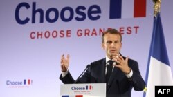 French President Emmanuel Macron speaks during the economic event "Choose Grand Est," Nov. 5, 2018, in Pont-a-Mousson, northeastern France. 