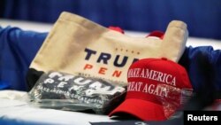 Some of the items from the delegate gift bag are shown during the first day of the Republican National Convention, in Charlotte, North Carolina, U.S., August 24, 2020. Chris Carlson/Pool via REUTERS