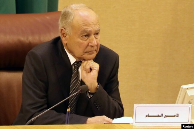FILE - Arab League Secretary-General Ahmed Aboul Gheit attends the Arab League foreign ministers emergency meeting on US President Donald Trump's decision to recognize Jerusalem as the capital of Israel, in Cairo, Egypt, Dec. 9, 2017.