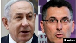 El primer ministro israelí, Benjamín Netanyahu, (izq) enfrenta un desafío a su liderazgo del partido Likud de Gideon Saar (der).