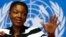 U.N. humanitarian chief Valerie Amos addresses a news conference on the situation in Central African Republic at the United Nations in Geneva, Switzerland, Mar. 7, 2014.
