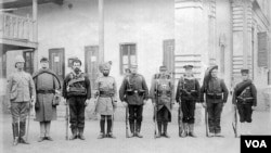 This photograph shows soldiers of the Eight-Nation Alliance in 1900, left-to-right: Britain, United States, Australian, British India, Germany, France, Austria-Hungary, Italy and Japan. (rarehistoricalphotos.com/VOA)