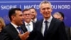 Macedonian Prime Minister Zoran Zaev and NATO Secretary-General Jens Stoltenberg pose during a family photo in Skopje, North Macedonia, June 3, 2019. 