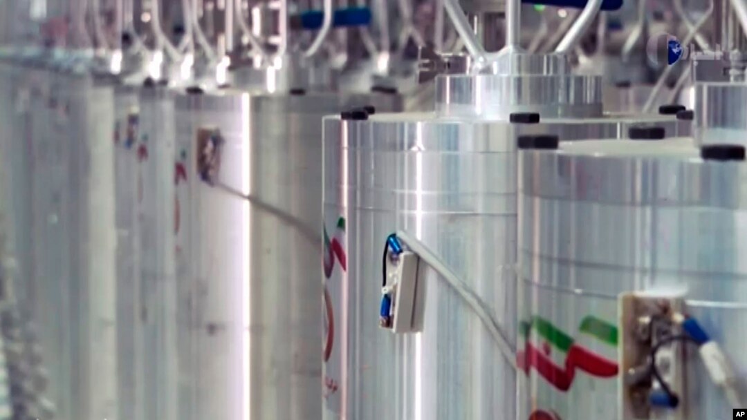 In this image made from April 17, 2021, video released by Islamic Republic Iran Broadcasting, various centrifuge machines line the hall at the Natanz Uranium Enrichment Facility, April 11, 2021.