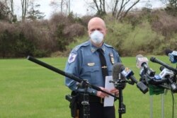 Andover Township Police Department Chief Eric Danielson briefs the media at Andover Subacute and Rehabilitation Center in Andover Township, N.J., on April 16, 2020.