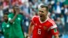 Denis Cheryshev célèbre son but contre l'Arabie Saoudite lors du Mondial 2018, Russie, le 14 juin 2018