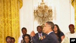 President Obama meeting at the White House with young leaders from 46 sub-Saharan African nations.
