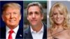 FILE - This combination photo shows, from left, President Donald Trump, attorney Michael Cohen and adult film actress Stormy Daniels.