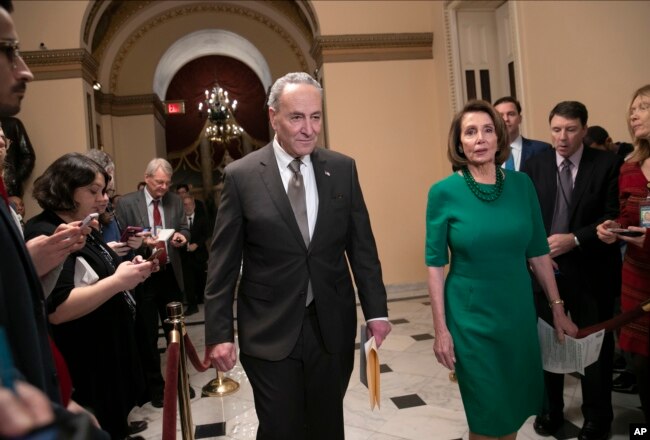 美国参议院少数党领袖查克·舒默和即将担任众议院议长的南希·佩洛希在国会。